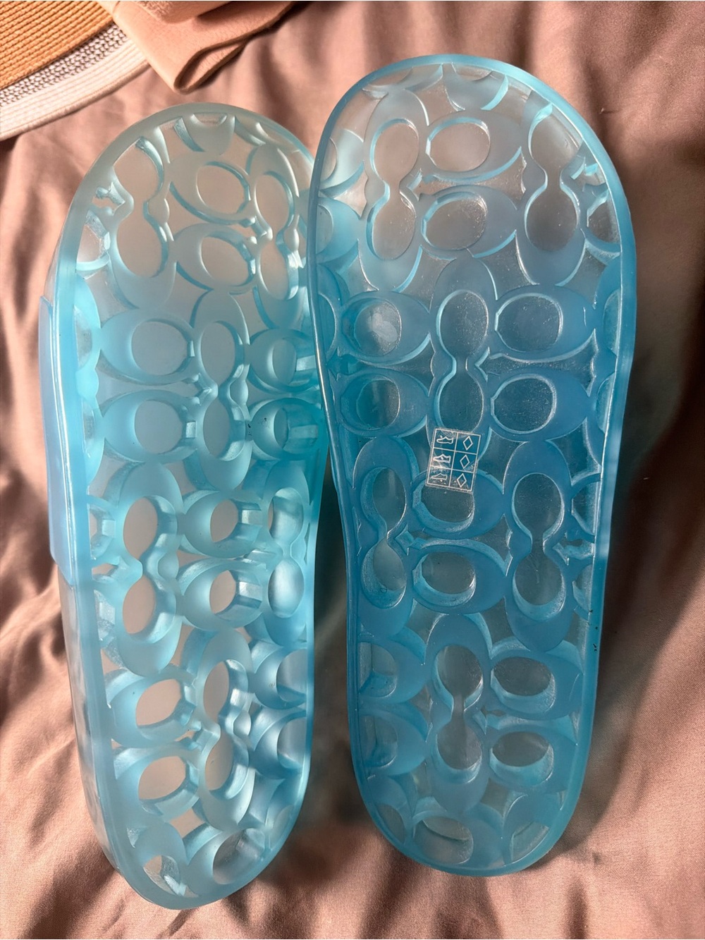 Coach Light Blue PVC Slide Sandals with Logo Strap - Picture 5 of 5